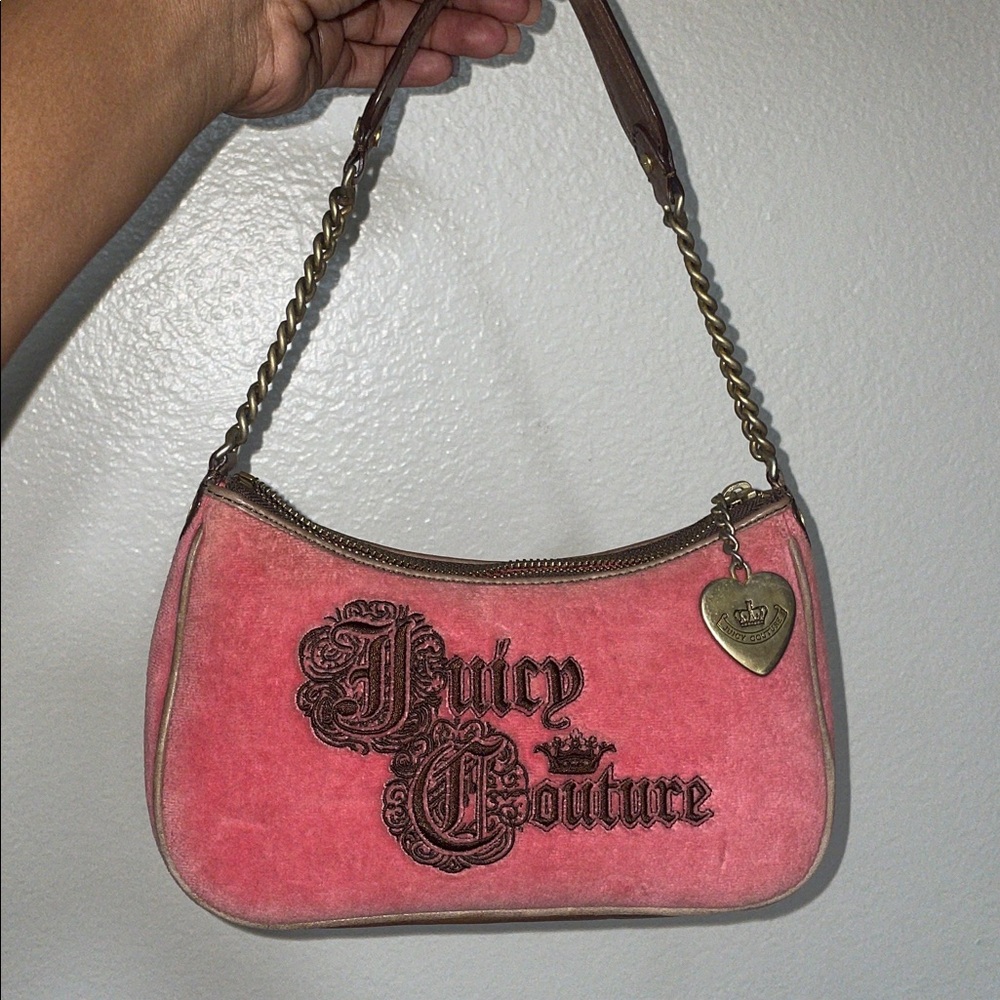 Vintage RHTF Juicy Couture Pink and Brown Suede Bag with Chain Strap